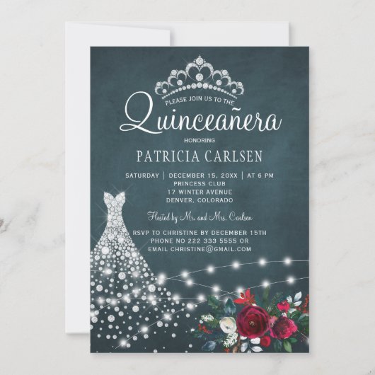 ダイアモンドドレスとティアラフローラエレガントキンセアニェラ 招待状 (正面)