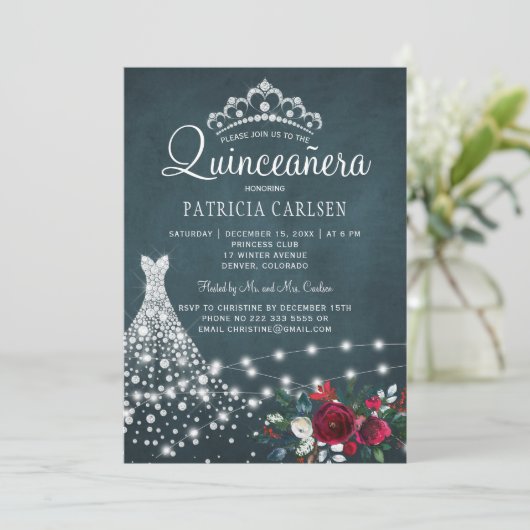 ダイアモンドドレスとティアラフローラエレガントキンセアニェラ 招待状 (スタンド正面)