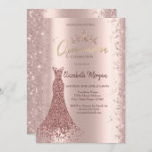 ダイアモンドドレスバラ金ゴールドグリッターダストキンセアニラ 招待状 (正面/裏面)