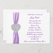 ダイアモンドハートパープル結婚ズブライダルシャワー招待状 招待状 (正面/裏面)
