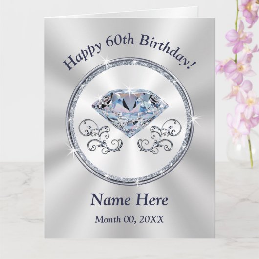 ダイアモンドパーソナライズされた、60番目の誕生日カード カード (蘭)
