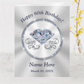 ダイアモンドパーソナライズされた、60番目の誕生日カード カード (黄色い花)