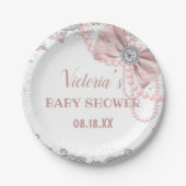 ダイアモンドパール赤面ピンクベビーガーリービーエレガントシャワー ペーパープレート (正面)