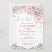 ダイアモンドパール赤面ピンクベビーガーリービーエレガントシャワー 招待状 (正面)