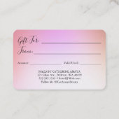 ダイアモンドピンクフェイククレジットカードギフト証明書 名刺 (裏面)