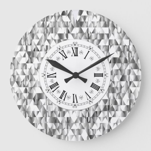 ダイアモンドフェイクルシルバーシャインローマ数字きらきら光る ラージ壁時計 (正面)
