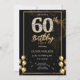 ダイアモンドブラックおよび金ゴールド誕生日 招待状