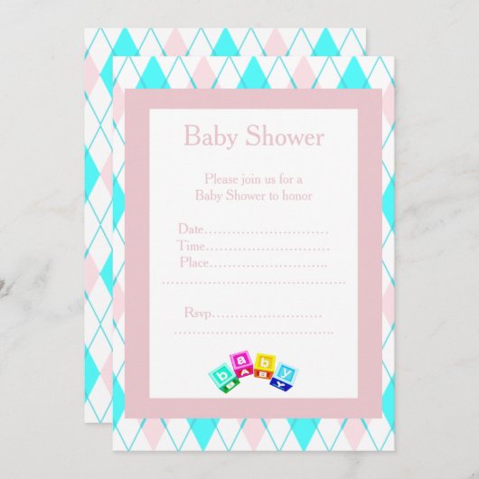 ダイアモンドブロック赤ちゃんシャワーの招待状 招待状 (正面/裏面)