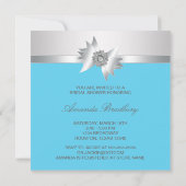 ダイアモンドボウシルバーティール（緑がかった色）ブルーブライダルシャワー 招待状 (裏面)