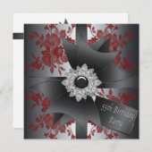 ダイアモンドボウ女性レッドローズ55thバースデーパーティー 招待状 (正面/裏面)