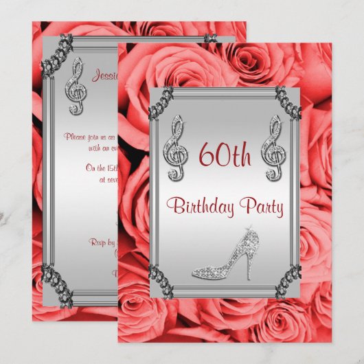 ダイアモンドミュージックノート、スティレット&レッドローズ60th 招待状 (正面/裏面)