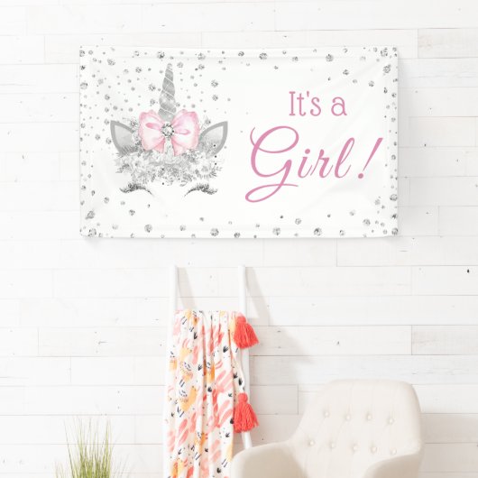 ダイアモンドユニコーン顔ガールベビーシャワー 横断幕 (インサイチュ)