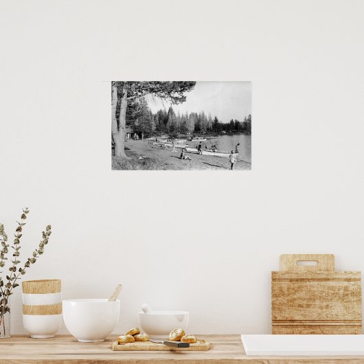 ダイアモンドレイク,オレゴン州ビーチ泳ぐ人写真 ポスター (キッチン)