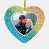 ダイアモンドレインボーグリッターフォト初めてのクリスマス セラミックオーナメント (正面)
