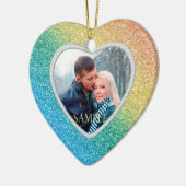 ダイアモンドレインボーグリッターフォト初めてのクリスマス セラミックオーナメント (左)