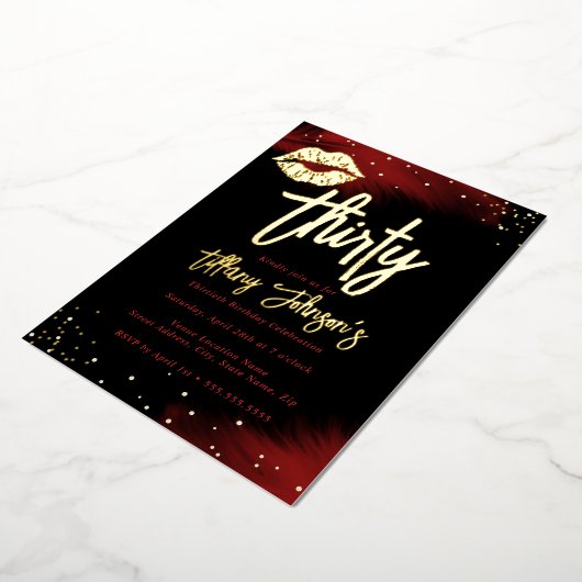 ダイアモンドレッド金ゴールドキス30th誕生日 箔招待状 (回転した状態)