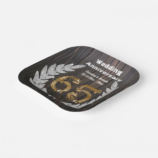 ダイアモンドローレルと65th金ゴールド結婚、の記念日Pa ペーパープレート (傾斜あり)