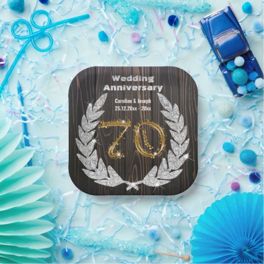 ダイアモンドローレルと70th金ゴールド結婚、の記念日Pa ペーパープレート (パーティー)