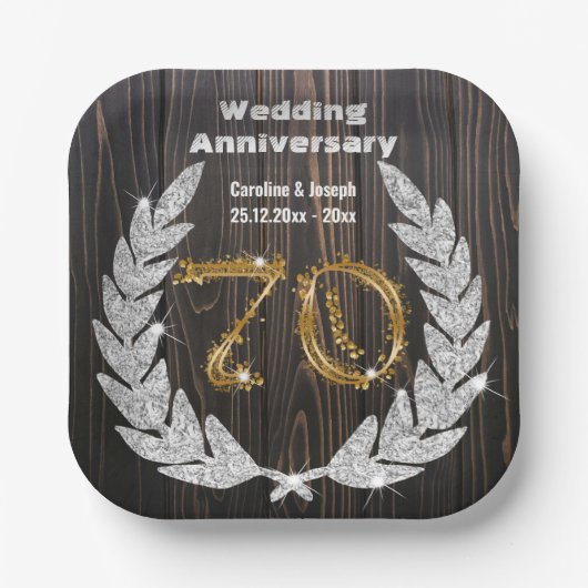 ダイアモンドローレルと70th金ゴールド結婚、の記念日Pa ペーパープレート (正面)