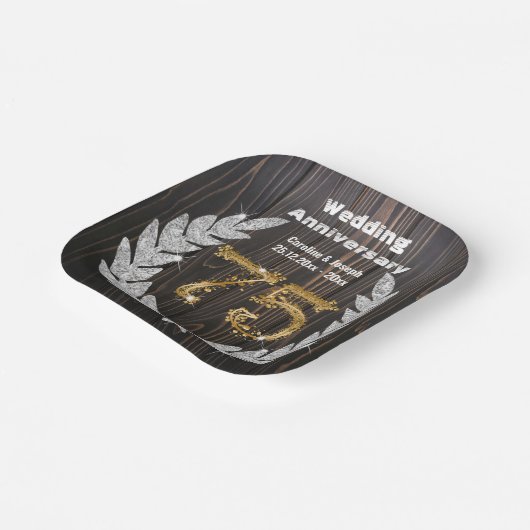 ダイアモンドローレルと75th金ゴールド結婚、の記念日Pa ペーパープレート (傾斜あり)