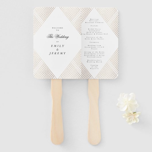 ダイアモンド幾何学模様の白い金ゴールド結婚ギャツビー ハンドファン