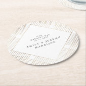 ダイアモンド幾何学模様の白い金ゴールド結婚ギャツビー ラウンドペーパーコースター (アングル)