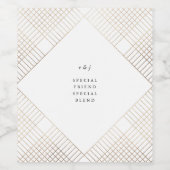 ダイアモンド幾何学模様の白い金ゴールド結婚ギャツビー ワインラベル (シングルラベル)