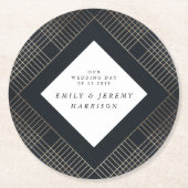 ダイアモンド幾何学海軍金ゴールド結婚ギャツビー ラウンドペーパーコースター (正面)