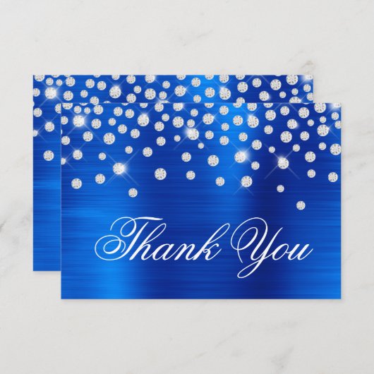 ダイアモンド王室の紙吹雪ブルーサテングラデーションフォイル サンキューカード (正面/裏面)