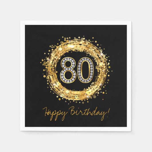 ダイアモンド番号80グリッターきらきら光る紙吹雪 |金ゴールド スタンダードカクテルナプキン (正面)