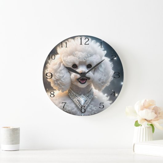 「ダイアモンド・ディヴァ:輝く華やかなプードル」 ラージ壁時計 (ホーム)