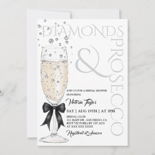 ダイアモンド&プロセコボーエレガントブライダルシャワー 招待状 (正面)