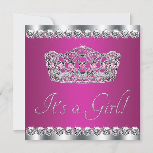 ダイアモンホットピンクプリンセスベビーシャワー 招待状 (正面)