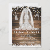 ダイアモ素朴ンドズ結婚ドレス金ゴールドブライダルシャワー 招待状 (正面)