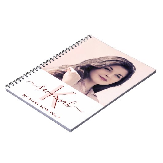 ダイアリーカスタムフォト白バラ金ゴールドモノグラム ノートブック (左側)