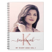 ダイアリーカスタムフォト白バラ金ゴールドモノグラム ノートブック (正面)