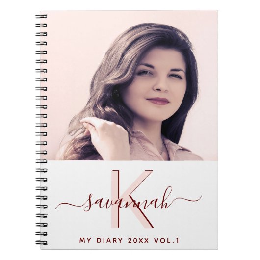 ダイアリーカスタムフォト白バラ金ゴールドモノグラム ノートブック (正面)