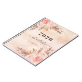 ダイアリーパンパスグラスバラ金ゴールド花模様名 ノートブック (左側)