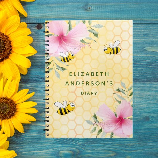 ダイアリービーズハニカムピンク花模様大学が支配 ノートブック