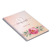 ダイアリーモノグラムバラ金ゴールドピンクグリッターガーリーモダン ノートブック (右側)