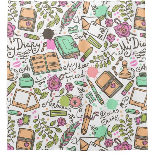 ダイアリー親愛パターン シャワーカーテン (正面)
