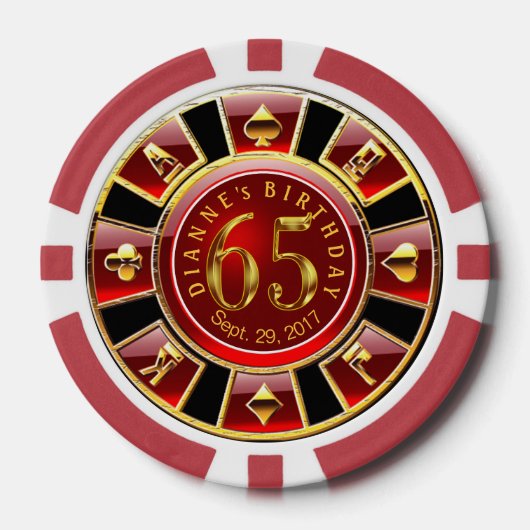 ダイアン65th誕生日ベガスカジノチップ – 金ゴールド ポーカーチップ (正面)