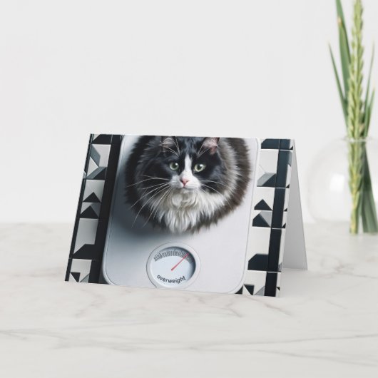 ダイエットユーモア 猫 体重計の上 カード (正面)
