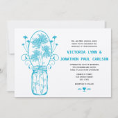 ダイカットアクアブルーメイソン瓶ワイルドフラワー結婚ズ 招待状 (正面)