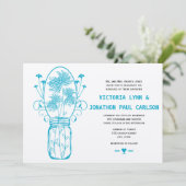 ダイカットアクアブルーメイソン瓶ワイルドフラワー結婚ズ 招待状 (スタンド正面)