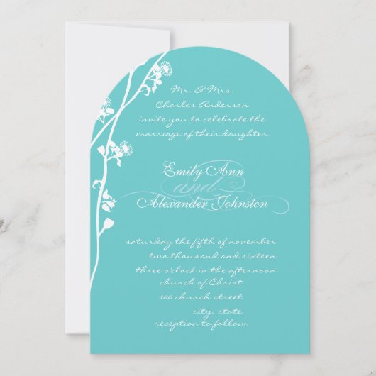 ダイカットアクアワイルドフラワーブランチ結婚ズ 招待状 (正面)