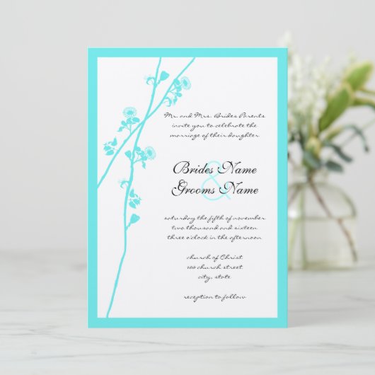 ダイカットアクアワイルドフラワーブランチ結婚式招待状 招待状 (スタンド正面)