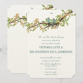 ダイカットイエロー ティール アクア ブルー 鳥の結婚式の招待状 招待状