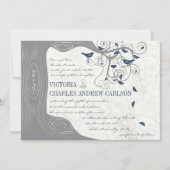 ダイカットグレイ海軍ラブバード結婚式招待状 招待状 (正面)