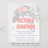 ダイカットコーラルグレイと海軍フローラ結婚動物 招待状 (正面)